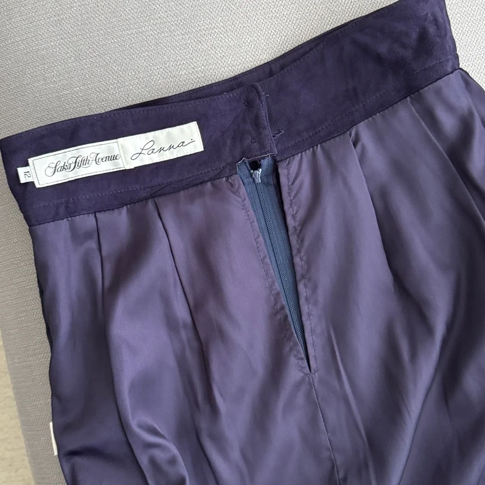 Vintage Saks Fifth Avenue Suede Leather Deep Purple Midi Skirt - Picture 10 of 12